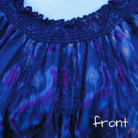 Lucky Brand M drawstring waist top ikat paisley print blue purple - Picture 2 of 4